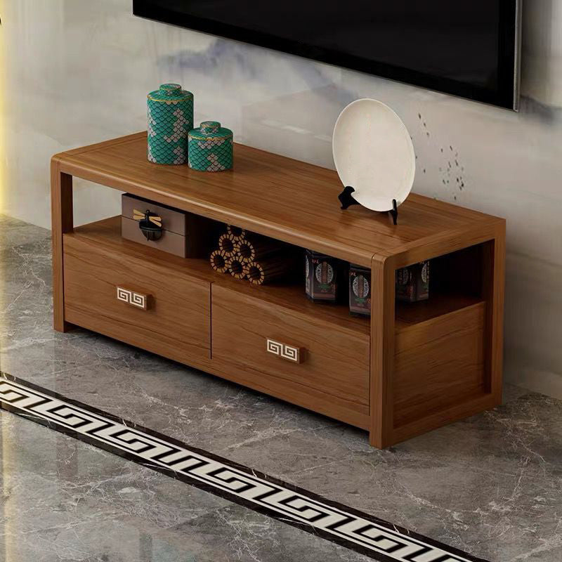 Meuble TV en bois d'hévéa marron Meuble TV style contemporain avec 2 tiroirs