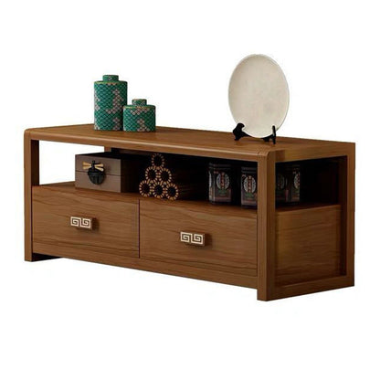 Meuble TV en bois d'hévéa marron Meuble TV style contemporain avec 2 tiroirs