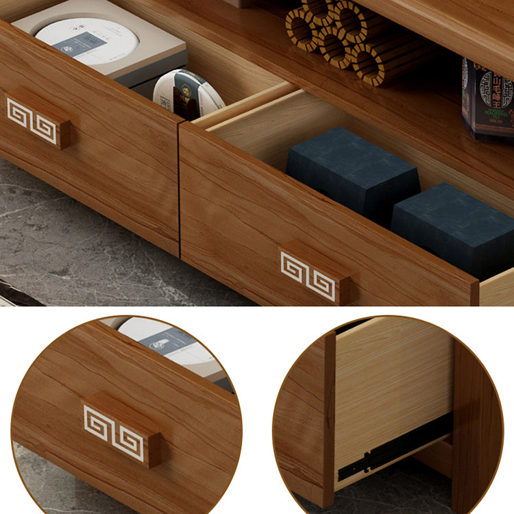 Meuble TV en bois d'hévéa marron Meuble TV style contemporain avec 2 tiroirs