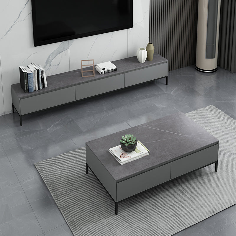 Contemporary Style TV Stand Stone and Engineered Wood TV Cabinet Clearhalo 'furn' 'furn_tv_stands_entertainment_centers' 'Furniture' 'Living Room Furniture' 'TV Stands & Entertainment Centers' 'TV Stands & Media Storage Furniture' 'tv_stands_entertainment_centers' 5350685