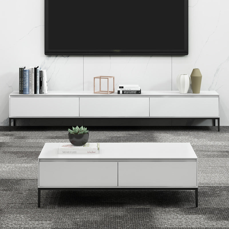 Contemporary Style TV Stand Stone and Engineered Wood TV Cabinet White Clearhalo 'furn' 'furn_tv_stands_entertainment_centers' 'Furniture' 'Living Room Furniture' 'TV Stands & Entertainment Centers' 'TV Stands & Media Storage Furniture' 'tv_stands_entertainment_centers' 5350687