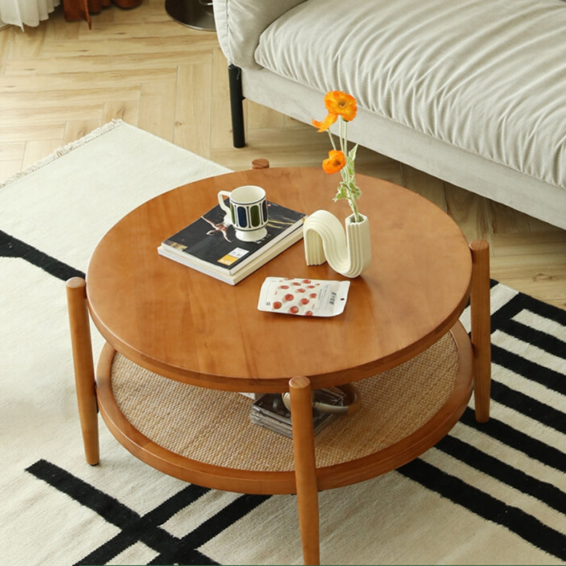 North European Wood/Glass Top Coffee Table Natural Round Cocktail Table Clearhalo 'Coffee & Accent Tables' 'Coffee Tables' 'coffee_tables' 'furn' 'furn_coffee_tables' 'Furniture' 'Living Room Furniture' 5351455