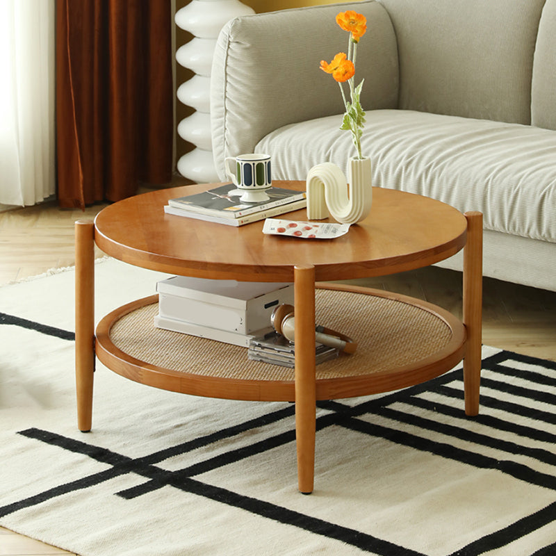 North European Wood/Glass Top Coffee Table Natural Round Cocktail Table Clearhalo 'Coffee & Accent Tables' 'Coffee Tables' 'coffee_tables' 'furn' 'furn_coffee_tables' 'Furniture' 'Living Room Furniture' 5351456