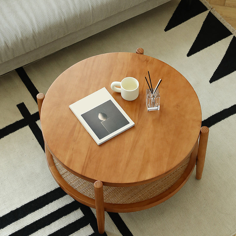 North European Wood/Glass Top Coffee Table Natural Round Cocktail Table Clearhalo 'Coffee & Accent Tables' 'Coffee Tables' 'coffee_tables' 'furn' 'furn_coffee_tables' 'Furniture' 'Living Room Furniture' 5351458