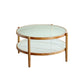 North European Wood/Glass Top Coffee Table Natural Round Cocktail Table 31.5"L x 31.5"W x 17.7"H Glass Clearhalo 'Coffee & Accent Tables' 'Coffee Tables' 'coffee_tables' 'furn' 'furn_coffee_tables' 'Furniture' 'Living Room Furniture' 5351459