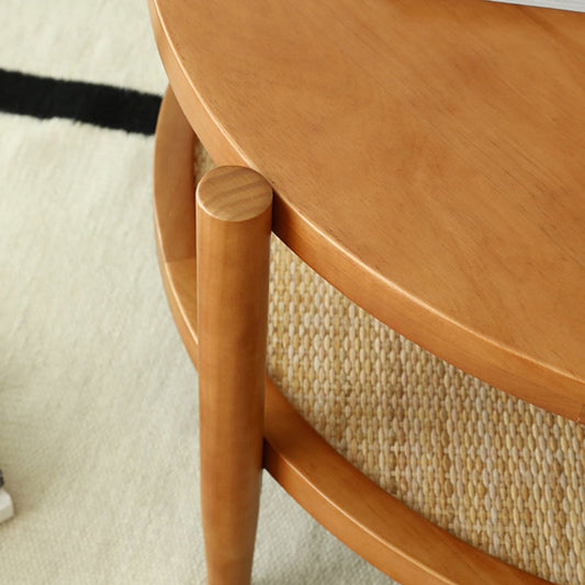 North European Wood/Glass Top Coffee Table Natural Round Cocktail Table