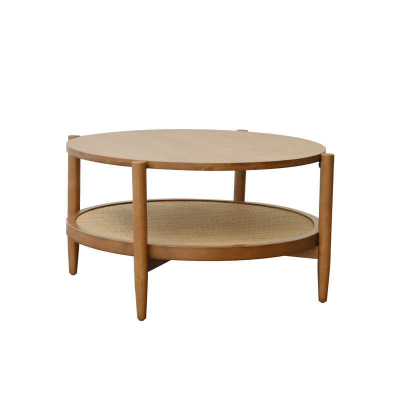 North European Wood/Glass Top Coffee Table Natural Round Cocktail Table 31.5"L x 31.5"W x 17.7"H Wood Clearhalo 'Coffee & Accent Tables' 'Coffee Tables' 'coffee_tables' 'furn' 'furn_coffee_tables' 'Furniture' 'Living Room Furniture' 5351463