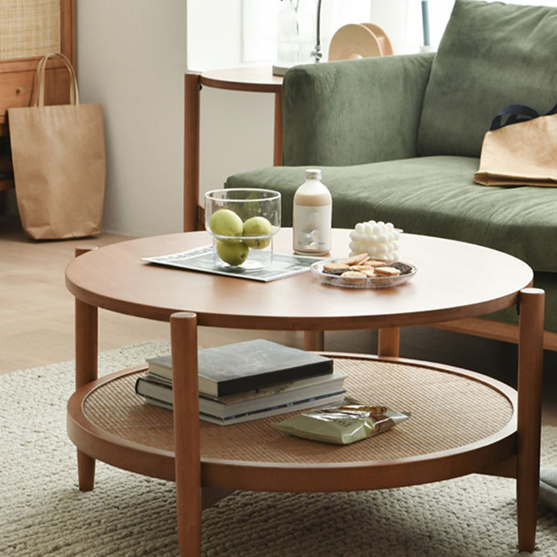 North European Wood/Glass Top Coffee Table Natural Round Cocktail Table Clearhalo 'Coffee & Accent Tables' 'Coffee Tables' 'coffee_tables' 'furn' 'furn_coffee_tables' 'Furniture' 'Living Room Furniture' 5351467