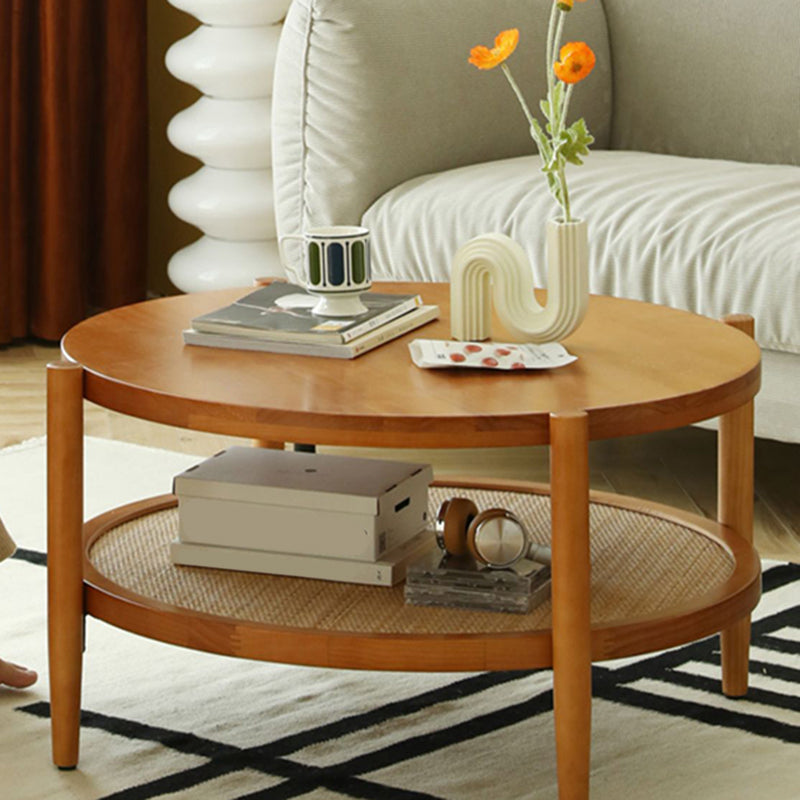 North European Wood/Glass Top Coffee Table Natural Round Cocktail Table Clearhalo 'Coffee & Accent Tables' 'Coffee Tables' 'coffee_tables' 'furn' 'furn_coffee_tables' 'Furniture' 'Living Room Furniture' 5351468