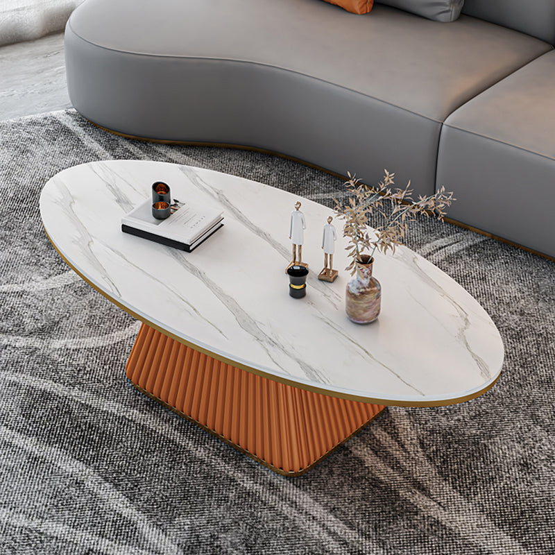 15.7 "背の高い鉄の台座黒/白い楕円形のスレートトップコーヒーテーブル