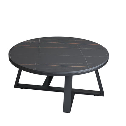 15.7"Tall Cross Legs Black / White Round Slate Top Coffee Table