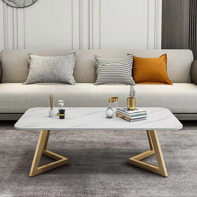 Glam Slate Coffee Table Rectangular Cocktail Table for Living Room 51"L x 24"W x 18"H Gold Clearhalo 'Coffee & Accent Tables' 'Coffee Tables' 'coffee_tables' 'furn' 'furn_coffee_tables' 'Furniture' 'Living Room Furniture' 5351502