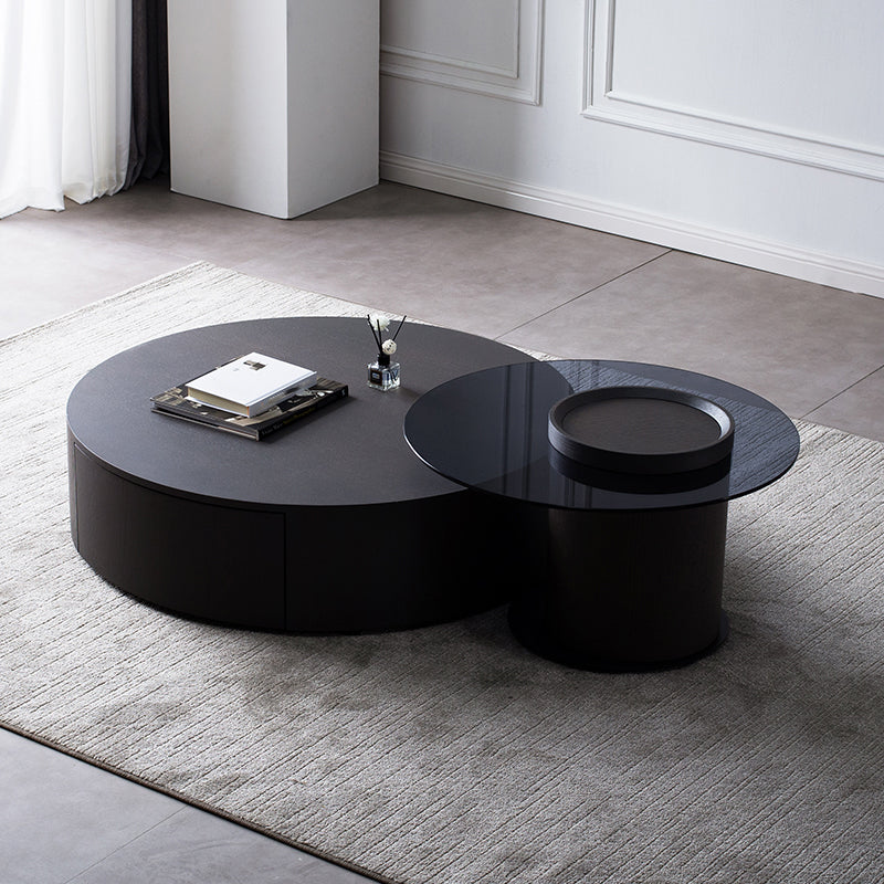 North European Round Coffee Table Wood 1 Cocktail Table with Drawers Clearhalo 'Coffee & Accent Tables' 'Coffee Tables' 'coffee_tables' 'furn' 'furn_coffee_tables' 'Furniture' 'Living Room Furniture' 5351551