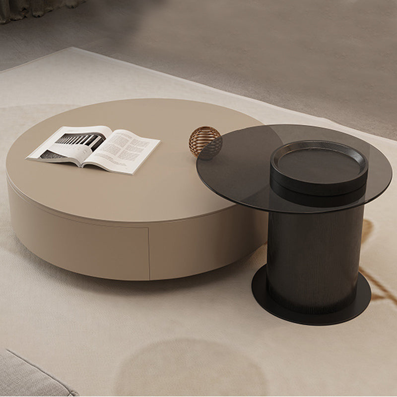 North European Round Coffee Table Wood 1 Cocktail Table with Drawers Clearhalo 'Coffee & Accent Tables' 'Coffee Tables' 'coffee_tables' 'furn' 'furn_coffee_tables' 'Furniture' 'Living Room Furniture' 5351560