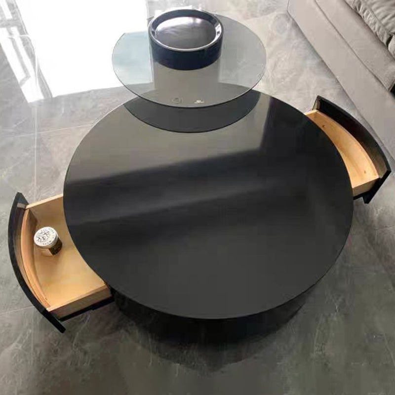 North European Round Coffee Table Wood 1 Cocktail Table with Drawers Clearhalo 'Coffee & Accent Tables' 'Coffee Tables' 'coffee_tables' 'furn' 'furn_coffee_tables' 'Furniture' 'Living Room Furniture' 5351561