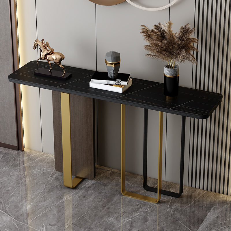 White/Black Table Glam Rectangle Console Table for Hall 31.5" High Brown Black Clearhalo 'Console Tables' 'console_tables' 'Entry & Mudroom Furniture' 'furn' 'furn_console_tables' 'Furniture' 5351656