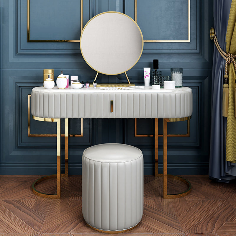 Glam Slate Top Vanity Dressing Table Set White Make-up Vanity Makeup Vanity & Mirror & Stools 39.4"L x 15.7"W x 29.5"H Clearhalo 'Bedroom Furniture' 'furn' 'furn_makeup_vanities' 'Furniture' 'Makeup Vanities' 'makeup_vanities' 5351791