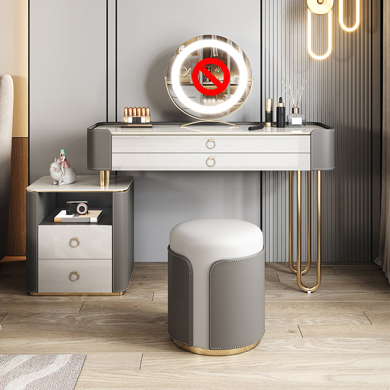 4 Storage Drawers Dressing Table, 30" Tall Vanity Set in Grey