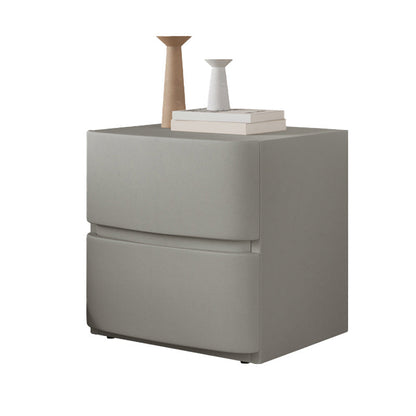 18" Tall 2- Drawer Wood Nightstand Contemporary Leather Bedside Cabinet