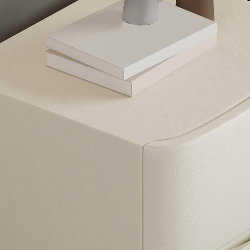 18" Tall 2- Drawer Wood Nightstand Contemporary Leather Bedside Cabinet