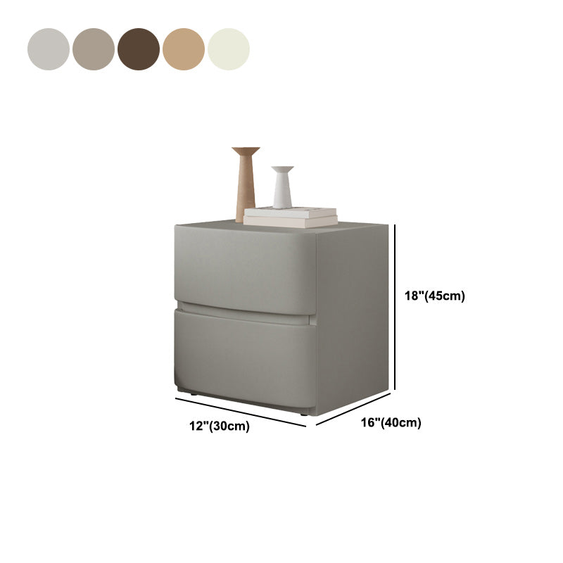 18" Tall 2- Drawer Wood Nightstand Contemporary Leather Bedside Cabinet