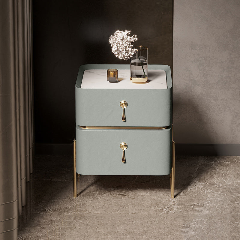 Leather Nightstand with 4 Legs Glam Night Table with Drawers 16"L x 16"W x 19"H Mint Green Clearhalo 'Bedroom Furniture' 'furn' 'furn_night_stand' 'Furniture' 'night_stand' 'Nightstands' 5352071