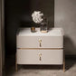 Leather Nightstand with 4 Legs Glam Night Table with Drawers 14"L x 16"W x 19"H Light Apricot Clearhalo 'Bedroom Furniture' 'furn' 'furn_night_stand' 'Furniture' 'night_stand' 'Nightstands' 5352082