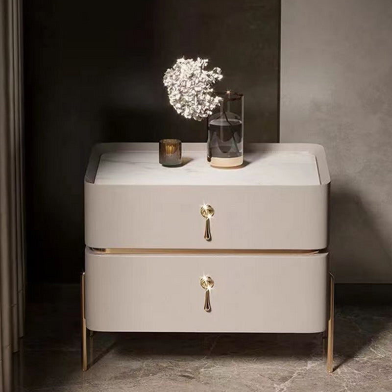 Leather Nightstand with 4 Legs Glam Night Table with Drawers 14"L x 16"W x 19"H Light Apricot Clearhalo 'Bedroom Furniture' 'furn' 'furn_night_stand' 'Furniture' 'night_stand' 'Nightstands' 5352082