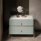 Leather Nightstand with 4 Legs Glam Night Table with Drawers 14"L x 16"W x 19"H Mint Green Clearhalo 'Bedroom Furniture' 'furn' 'furn_night_stand' 'Furniture' 'night_stand' 'Nightstands' 5352085