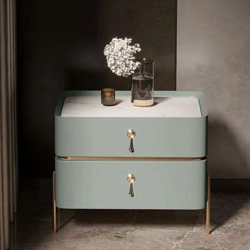 Leather Nightstand with 4 Legs Glam Night Table with Drawers 14"L x 16"W x 19"H Mint Green Clearhalo 'Bedroom Furniture' 'furn' 'furn_night_stand' 'Furniture' 'night_stand' 'Nightstands' 5352085