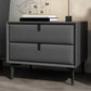 Leather Top Nightstand  with Drawers Glam Night Table with 4 Legs