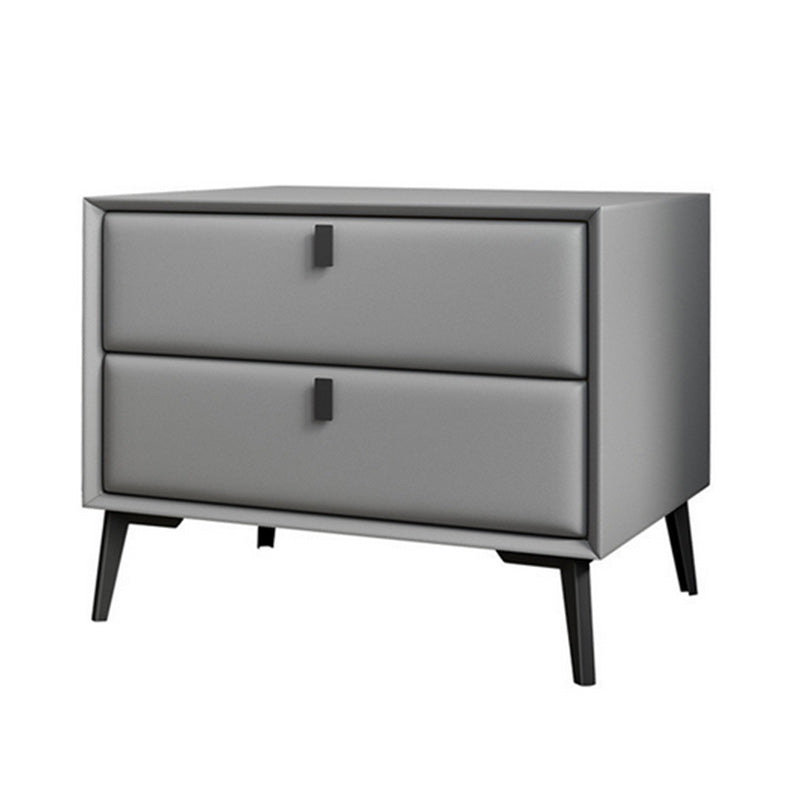 Leather Top Nightstand  with Drawers Glam Night Table with 4 Legs