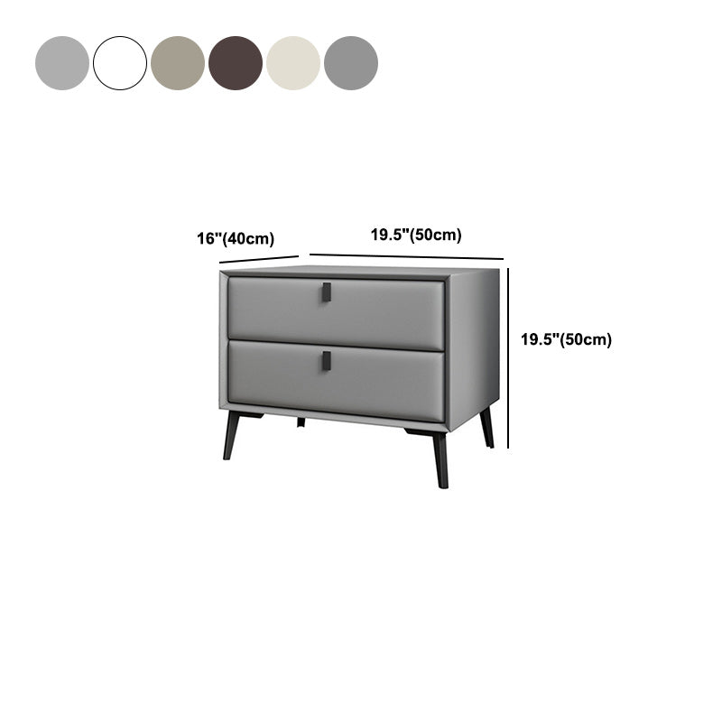 Leather Top Nightstand  with Drawers Glam Night Table with 4 Legs