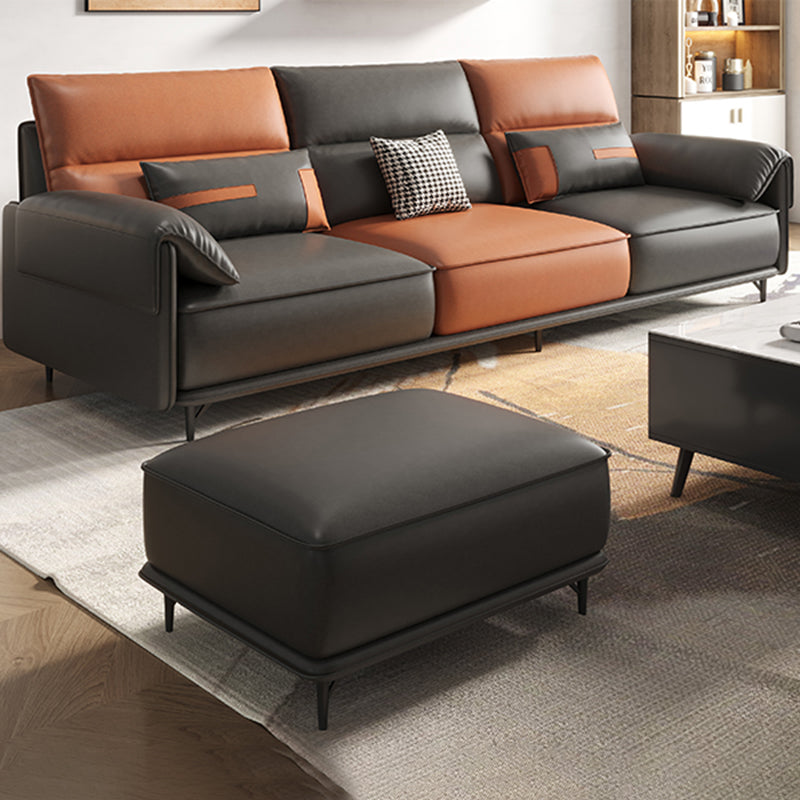 Sofá contemporáneo de brazos de almohada Sala de estar de cuero sintética