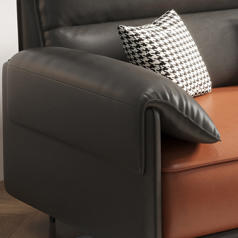Sofá contemporáneo de brazos de almohada Sala de estar de cuero sintética