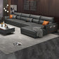 Recessed Arm Dark Gray Modern Chaise Faux Leather L-Shape Sofa