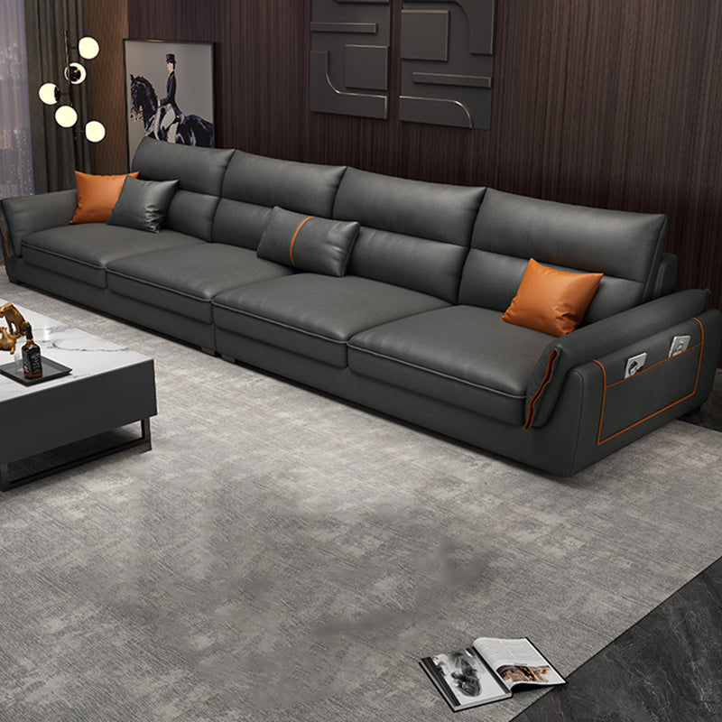 Recessed Arm Dark Gray Modern Chaise Faux Leather L-Shape Sofa