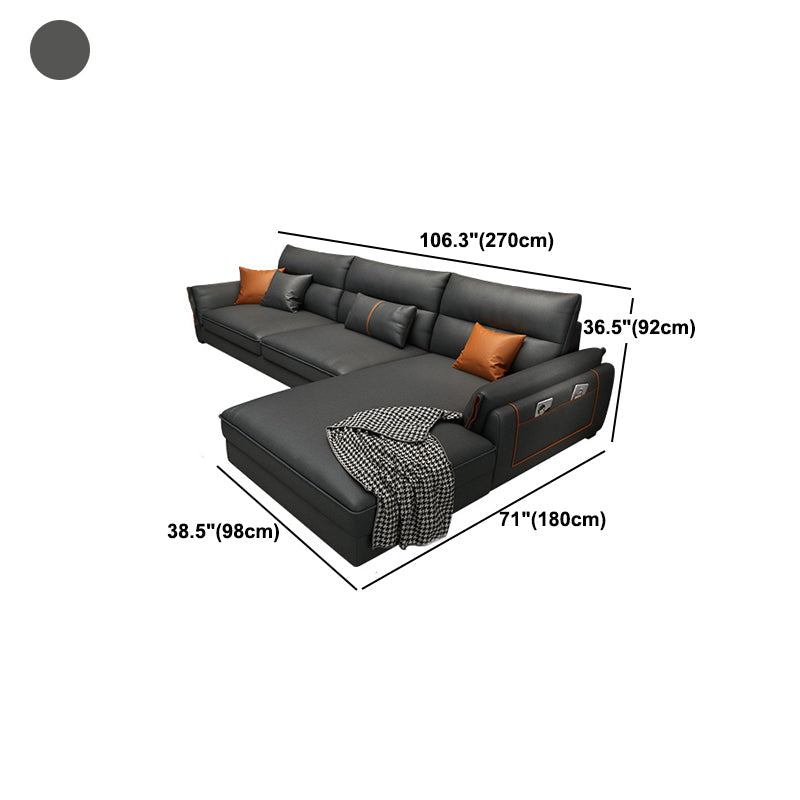 Recessed Arm Dark Gray Modern Chaise Faux Leather L-Shape Sofa