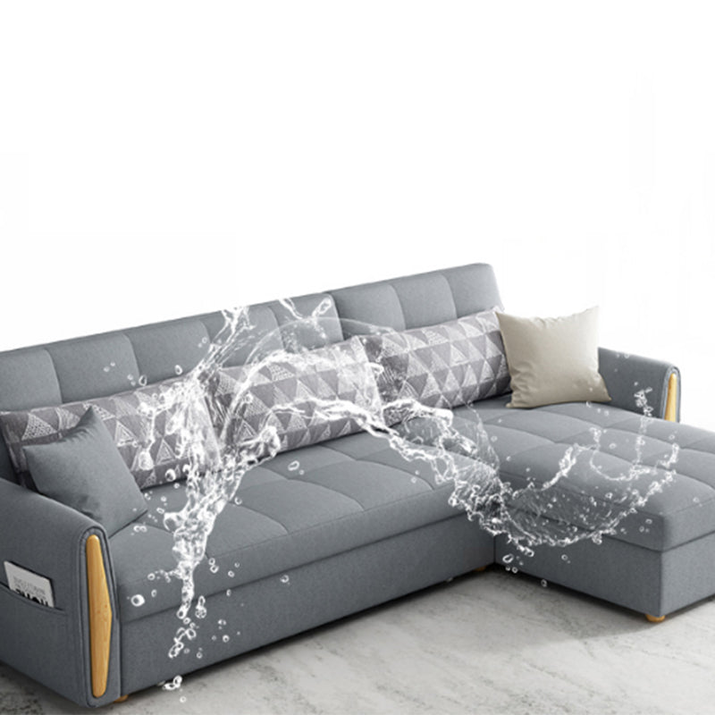 Braccio quadrato grigio chiaro divano in cotone contemporaneo di divano e chaise per soggiorno