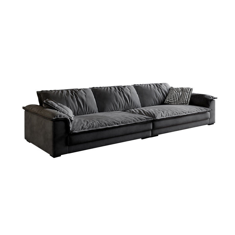 Stain-Resistant Dark Gray Contemporary Square Arm Solid Wood Sofa