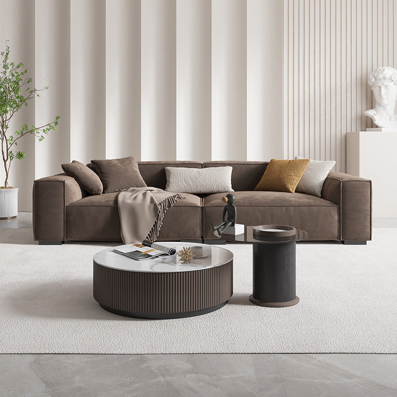 Brown Scandinavian Sectional/Sofa with Square Arm for Apartment