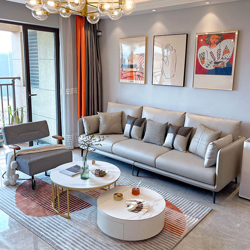 Stationary Stain Resistant Faux Leather Living Room Pillow Top Arm Modern Sofa Clearhalo 'furn' 'furn_sofas' 'Furniture' 'Living Room Furniture' 'Sofa' 'sofas' 5352650