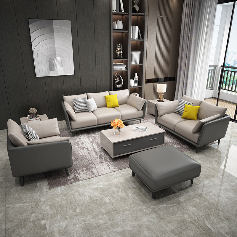 Faux Leather Sofa with Pillows Back and Pillow Top Arm for Living Room Clearhalo 'furn' 'furn_sofas' 'Furniture' 'Living Room Furniture' 'Sofa' 'sofas' 5352820