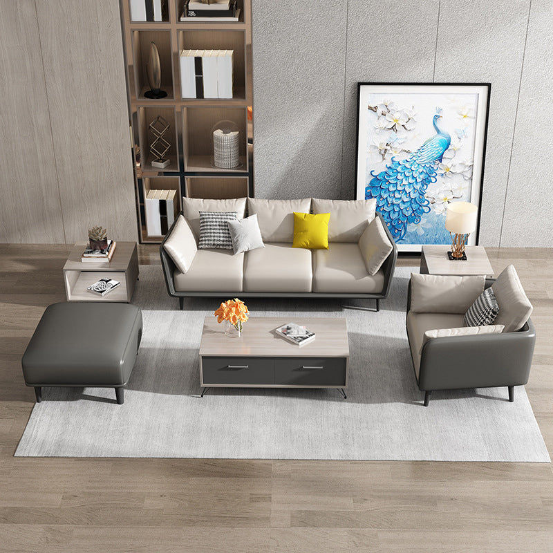 Faux Leather Sofa with Pillows Back and Pillow Top Arm for Living Room Clearhalo 'furn' 'furn_sofas' 'Furniture' 'Living Room Furniture' 'Sofa' 'sofas' 5352821