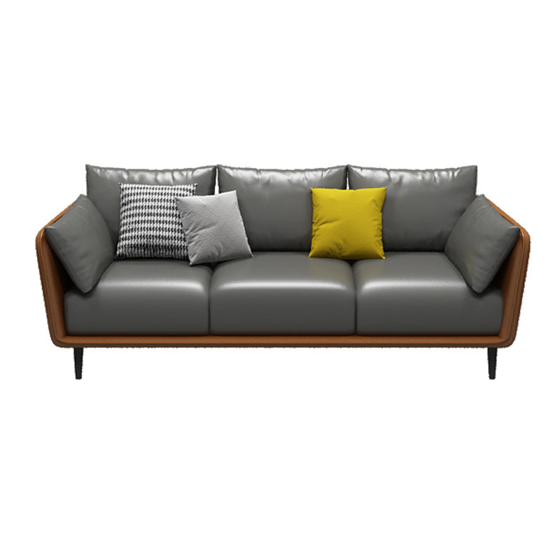 Faux Leather Sofa with Pillows Back and Pillow Top Arm for Living Room 81"L x 35"W x 33"H Grey Orange Clearhalo 'furn' 'furn_sofas' 'Furniture' 'Living Room Furniture' 'Sofa' 'sofas' 5352822