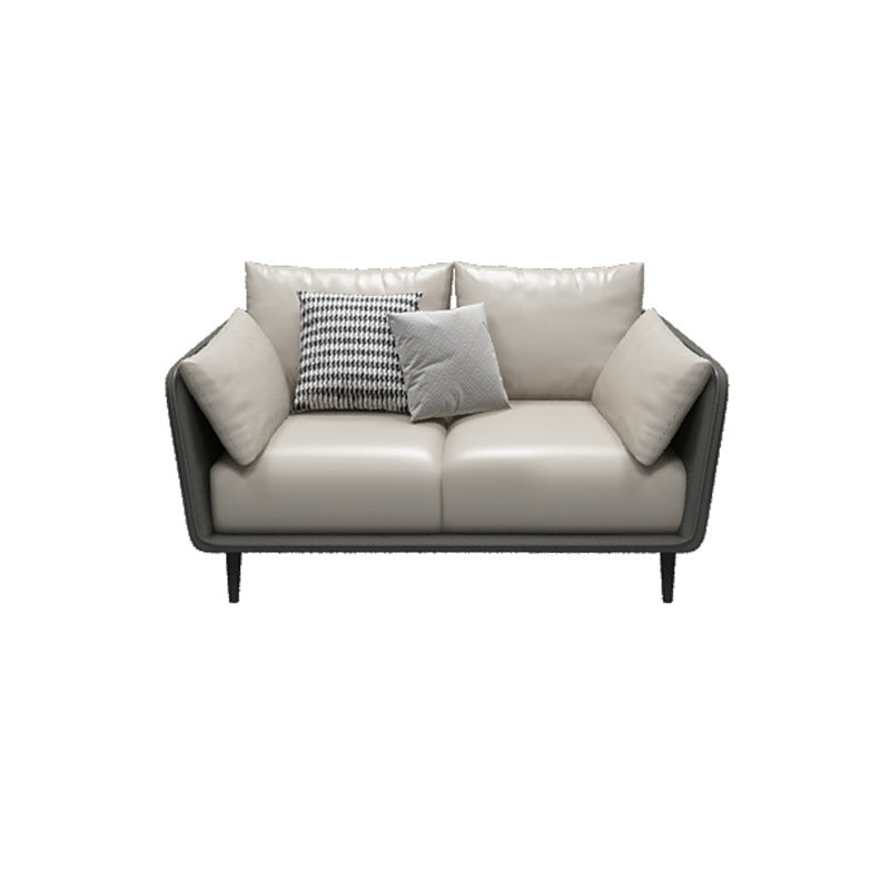 Faux Leather Sofa with Pillows Back and Pillow Top Arm for Living Room 59"L x 35"W x 33.5"H Grey Clearhalo 'furn' 'furn_sofas' 'Furniture' 'Living Room Furniture' 'Sofa' 'sofas' 5352823