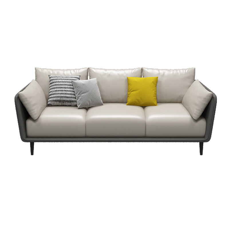 Faux Leather Sofa with Pillows Back and Pillow Top Arm for Living Room 81"L x 35"W x 33"H Grey Clearhalo 'furn' 'furn_sofas' 'Furniture' 'Living Room Furniture' 'Sofa' 'sofas' 5352824