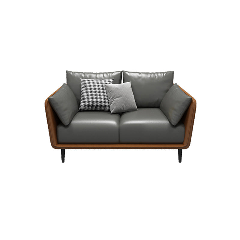 Faux Leather Sofa with Pillows Back and Pillow Top Arm for Living Room 59"L x 35"W x 33.5"H Grey Orange Clearhalo 'furn' 'furn_sofas' 'Furniture' 'Living Room Furniture' 'Sofa' 'sofas' 5352825