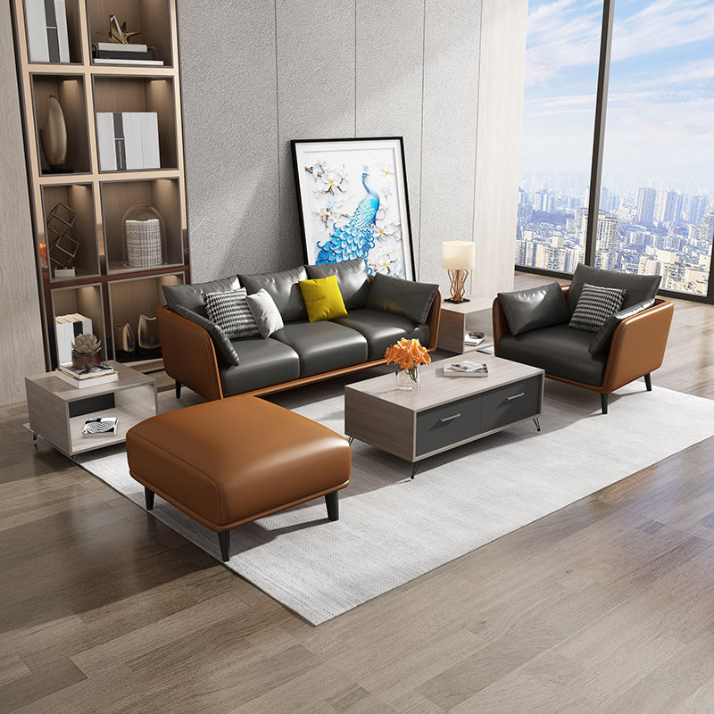 Faux Leather Sofa with Pillows Back and Pillow Top Arm for Living Room Clearhalo 'furn' 'furn_sofas' 'Furniture' 'Living Room Furniture' 'Sofa' 'sofas' 5352831