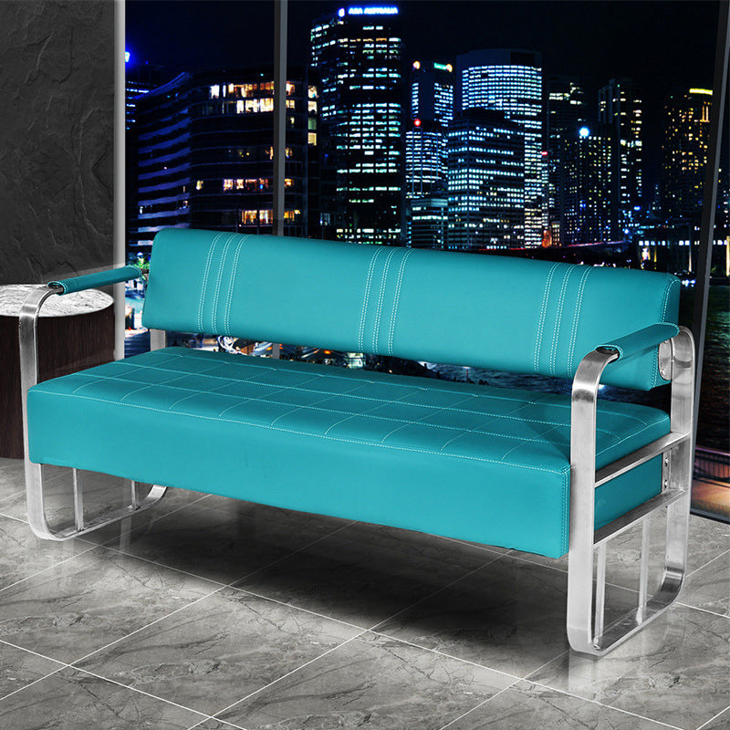 Faux Leather Square Arm Sofa with Tight Back 21.65" W 28.74" H Blue Silver Clearhalo 'furn' 'furn_sofas' 'Furniture' 'Living Room Furniture' 'Sofa' 'sofas' 5352921